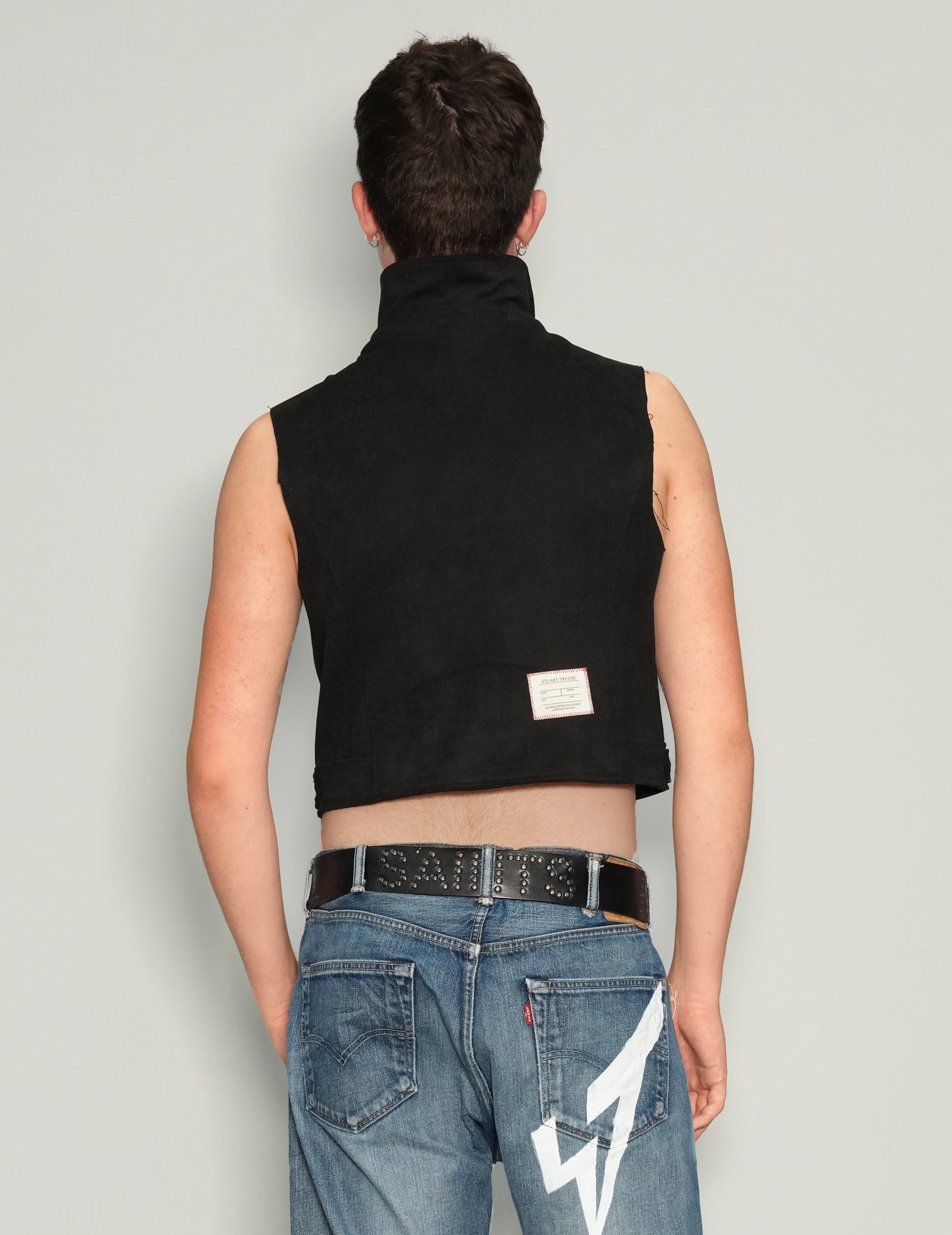 Women's Sleeveless Biker Jacket in Black | Stuart Trevor
