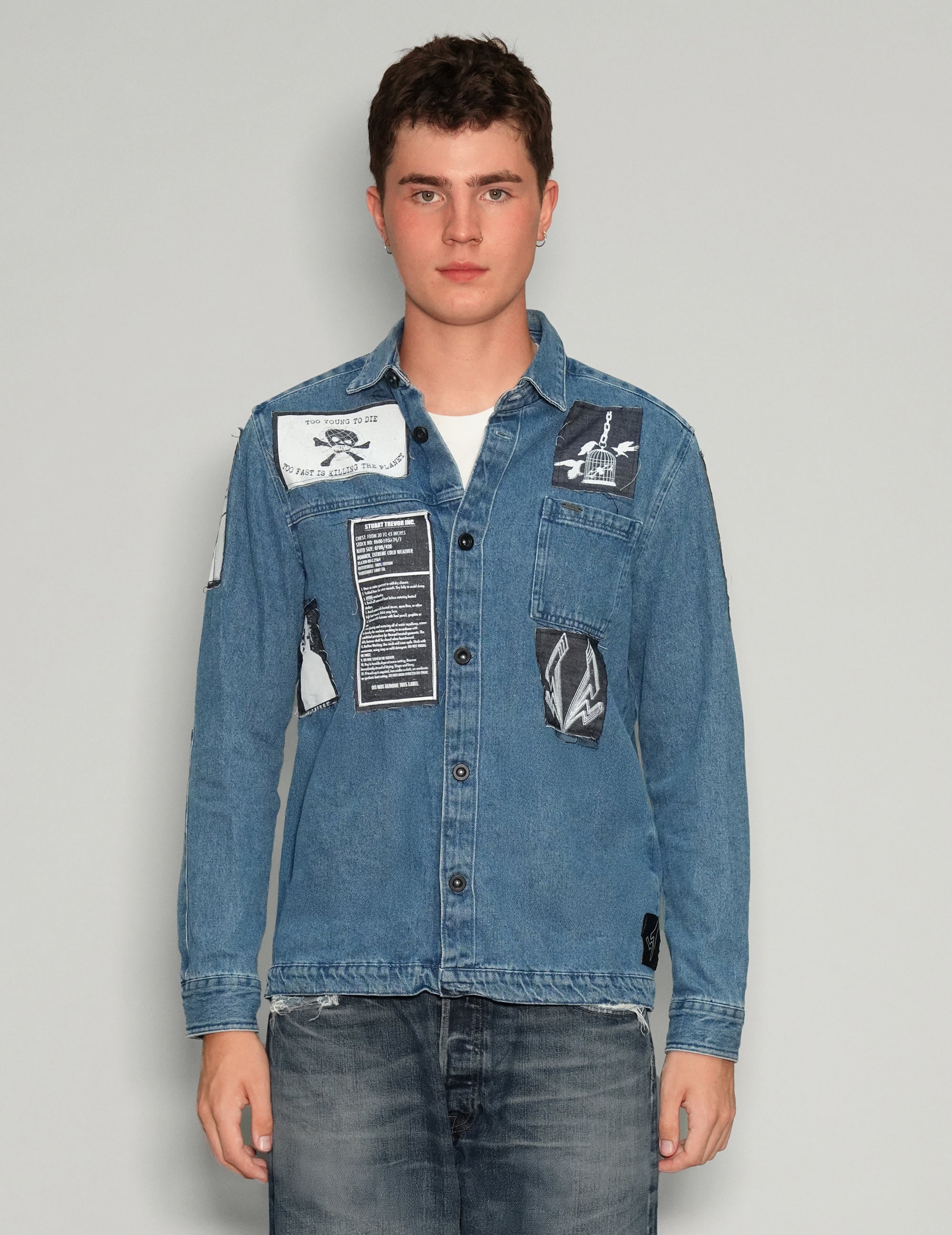 Patched Denim Shirt in Blue