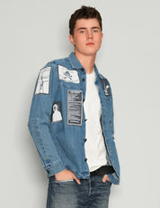 Patched Denim Shirt in Blue