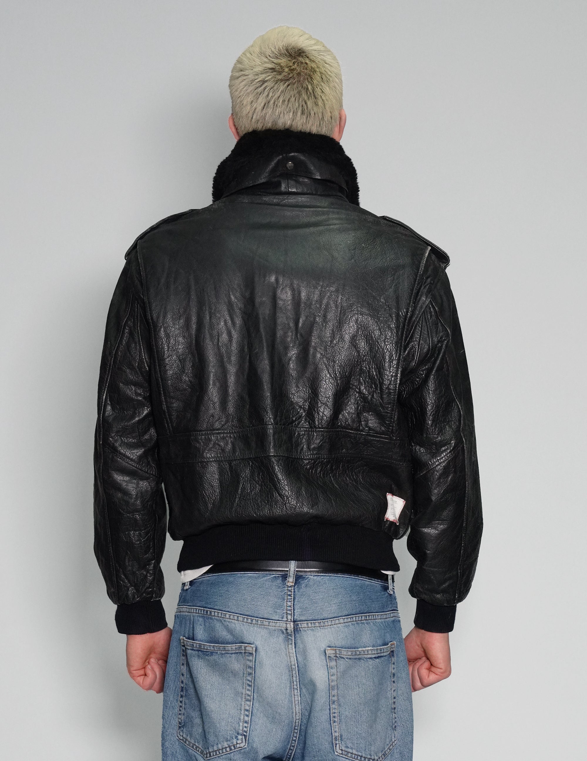 Men's Vintage Black Leather Bomber | Stuart Trevor