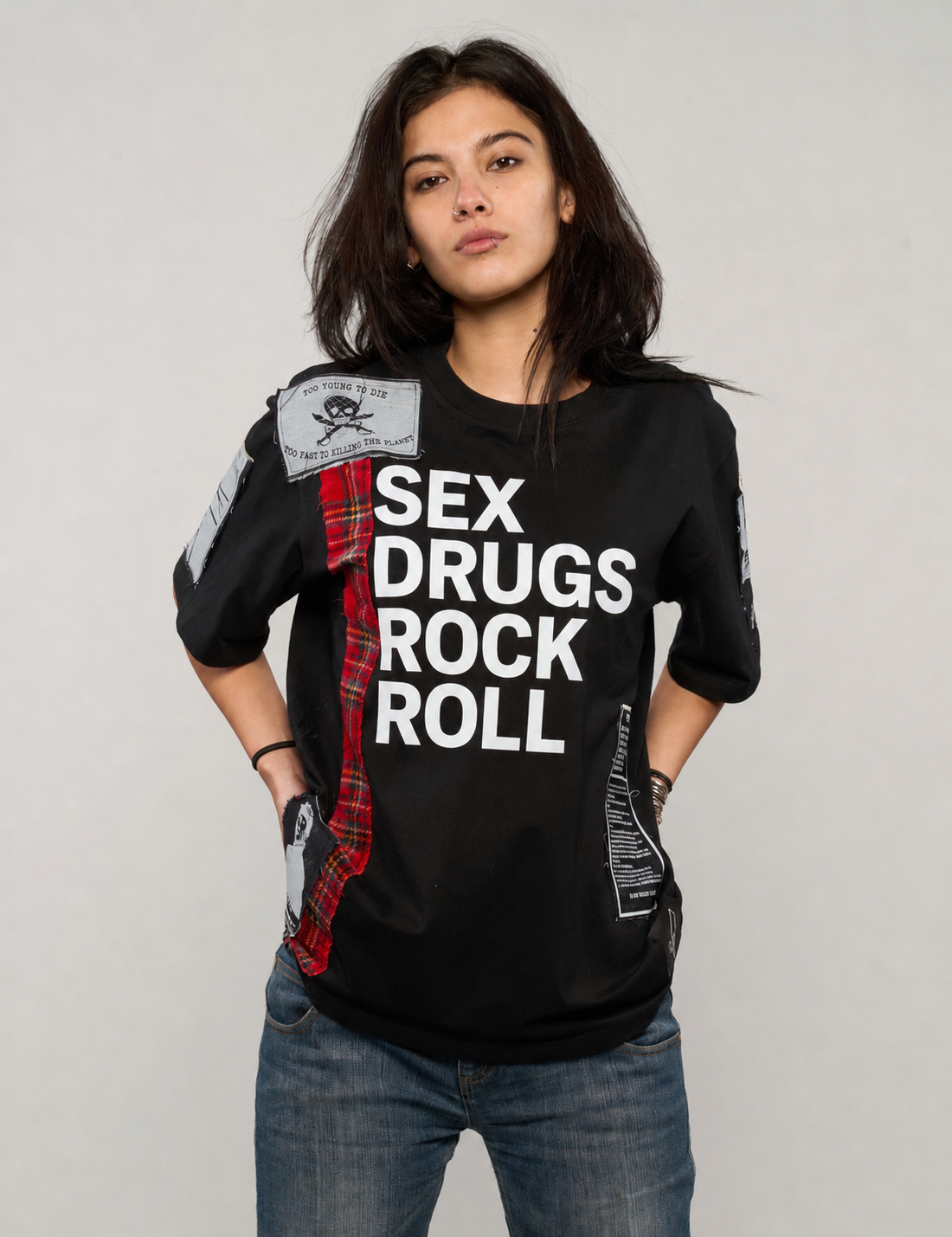 ST Patched 'S'x D'ugs and Rock n Roll' T-Shirt in Black
