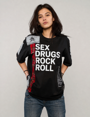 ST Patched 'S'x D'ugs and Rock n Roll' T-Shirt in Black
