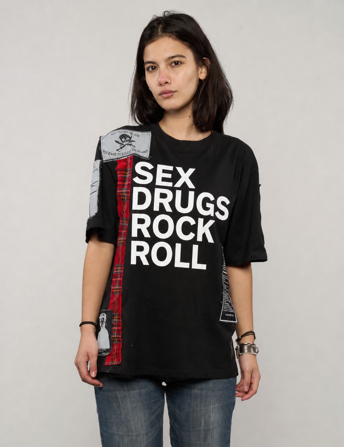ST Patched 'S'x D'ugs and Rock n Roll' T-Shirt in Black