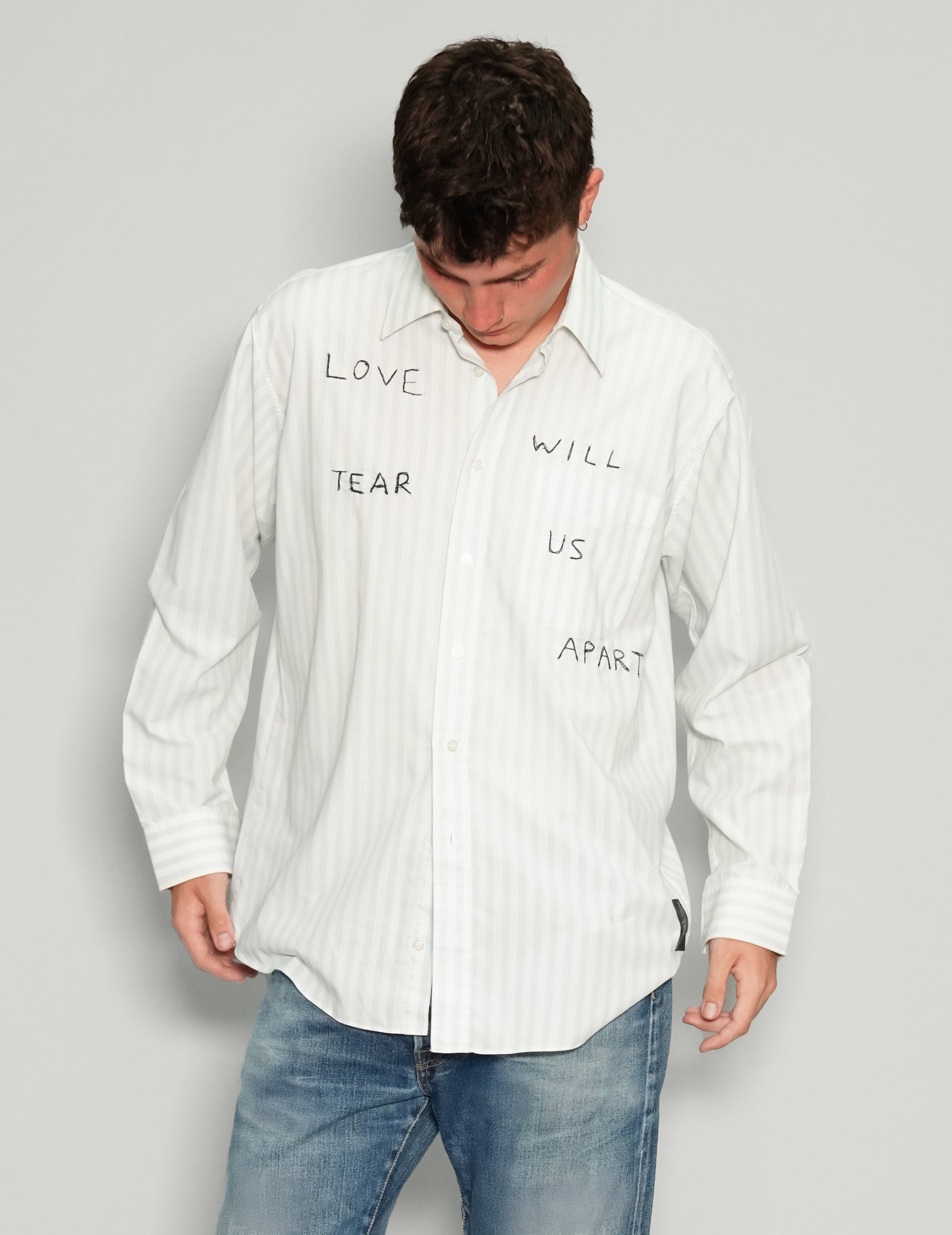 "Love Will Tear Us Apart" Light Striped Shirt