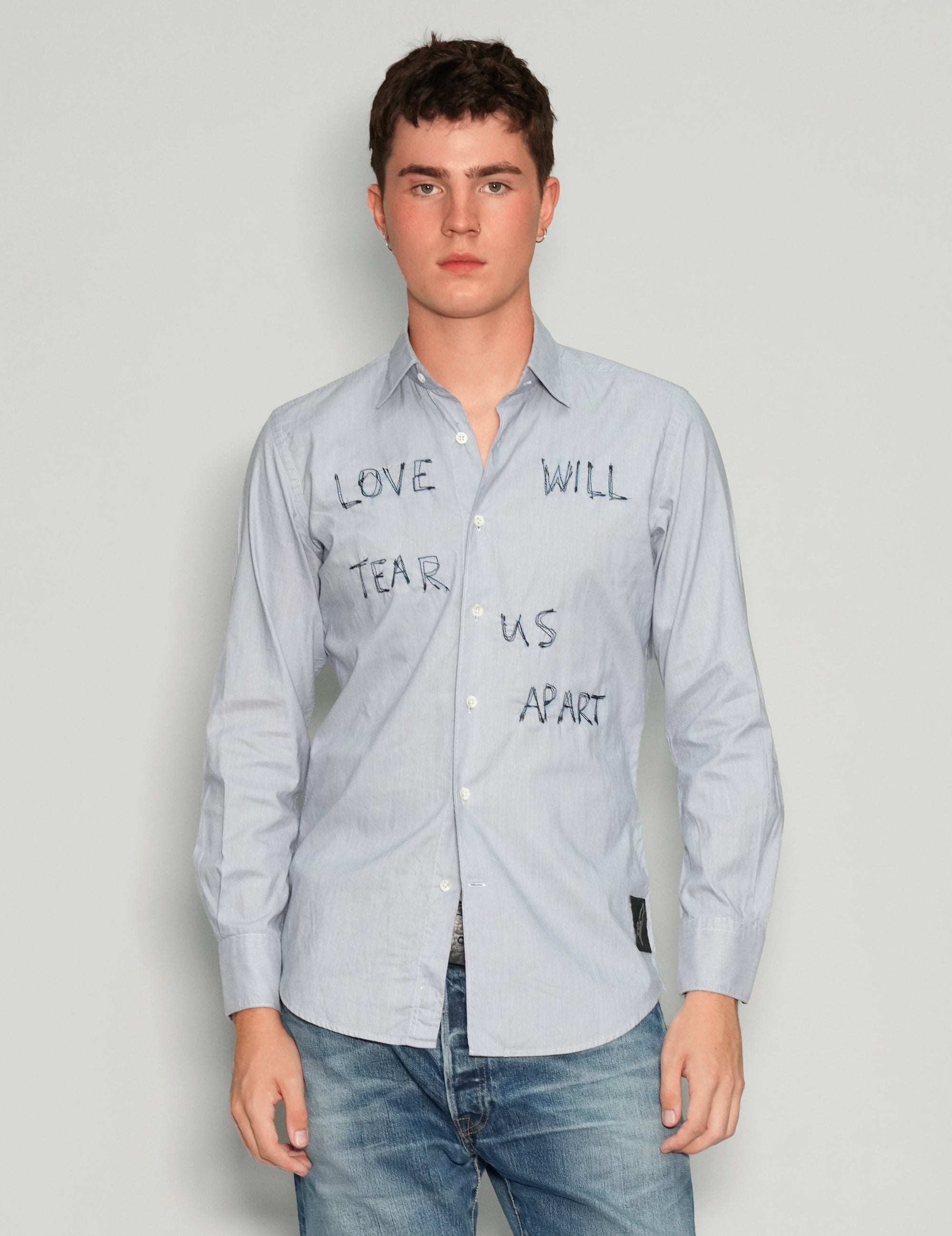 Men's Vintage Embroidered Shirt in Blue | Stuart Trevor