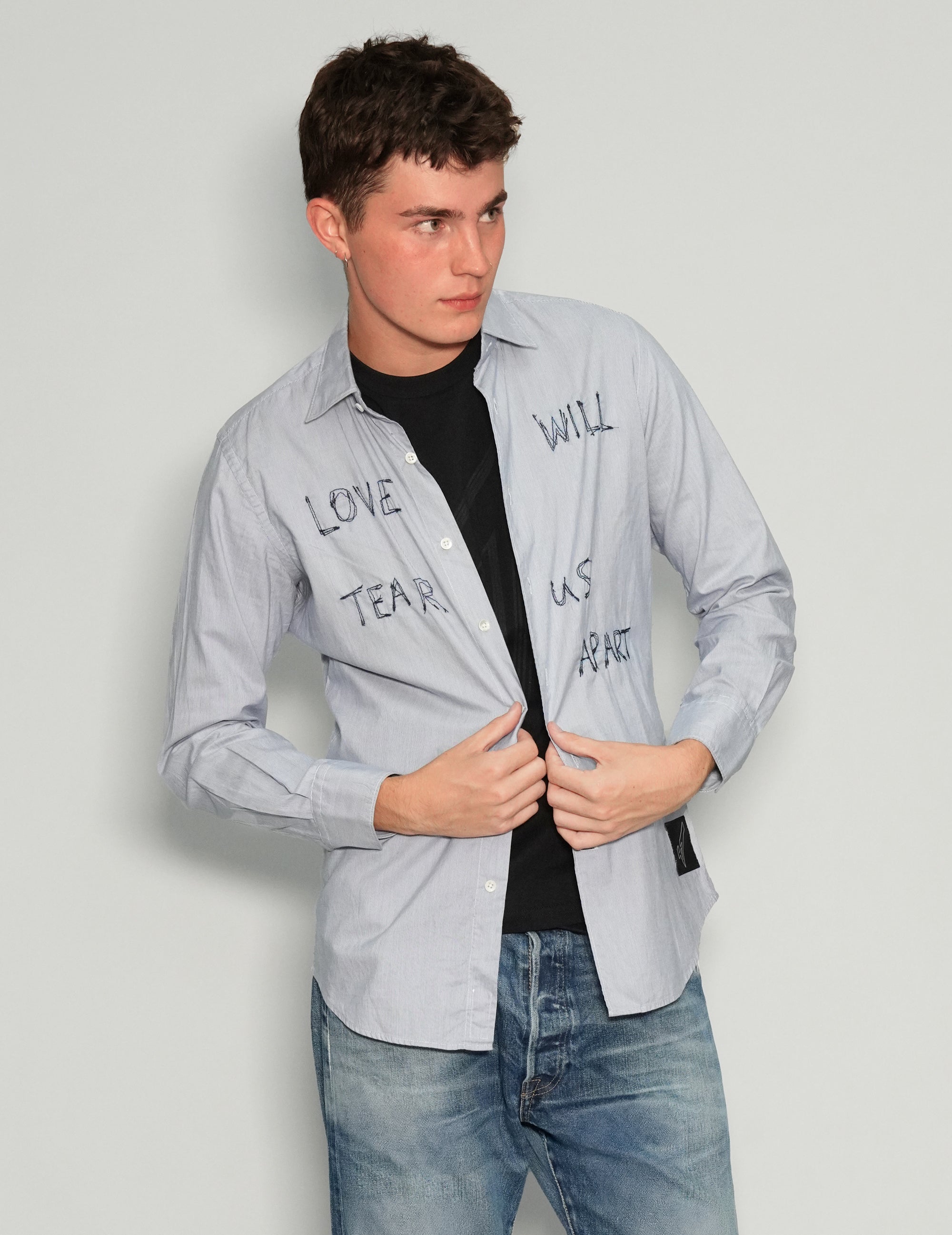 Men's Vintage Embroidered Shirt in Blue | Stuart Trevor