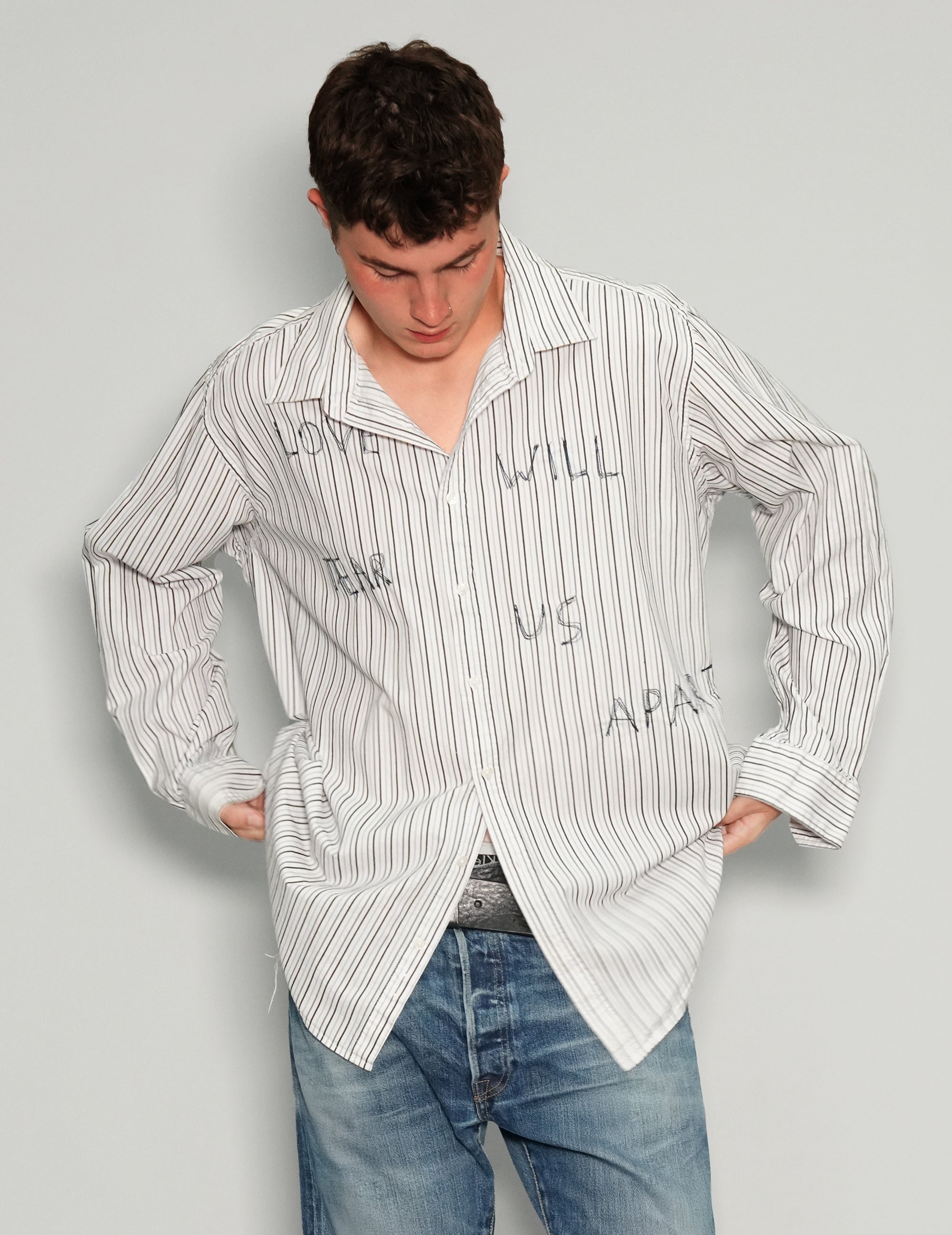 "Love Will Tear Us Apart" Dark Striped Shirt