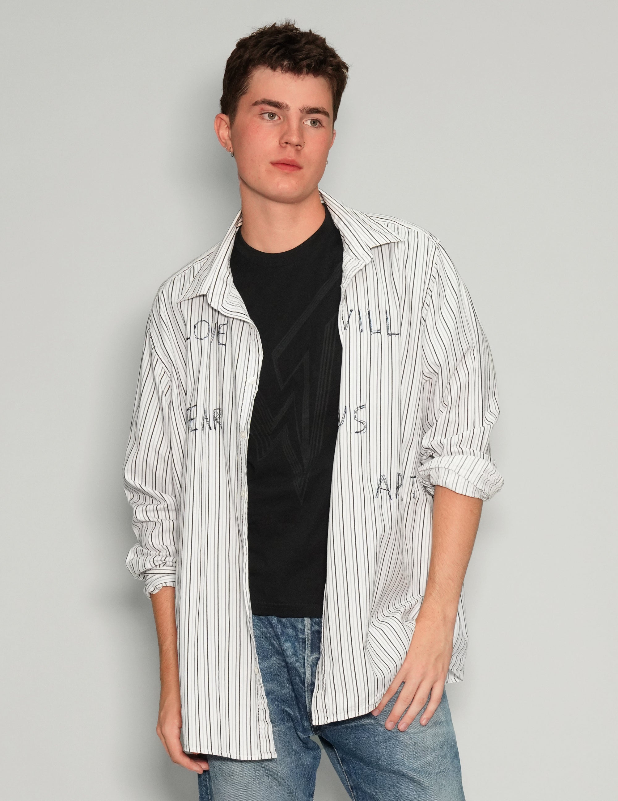 "Love Will Tear Us Apart" Dark Striped Shirt