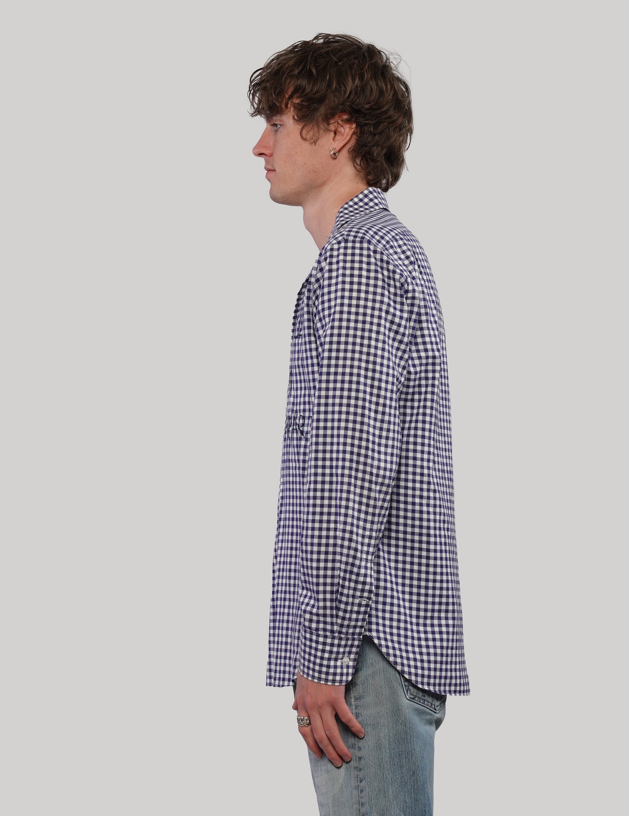 'Love Will' Gingham Shirt - Navy