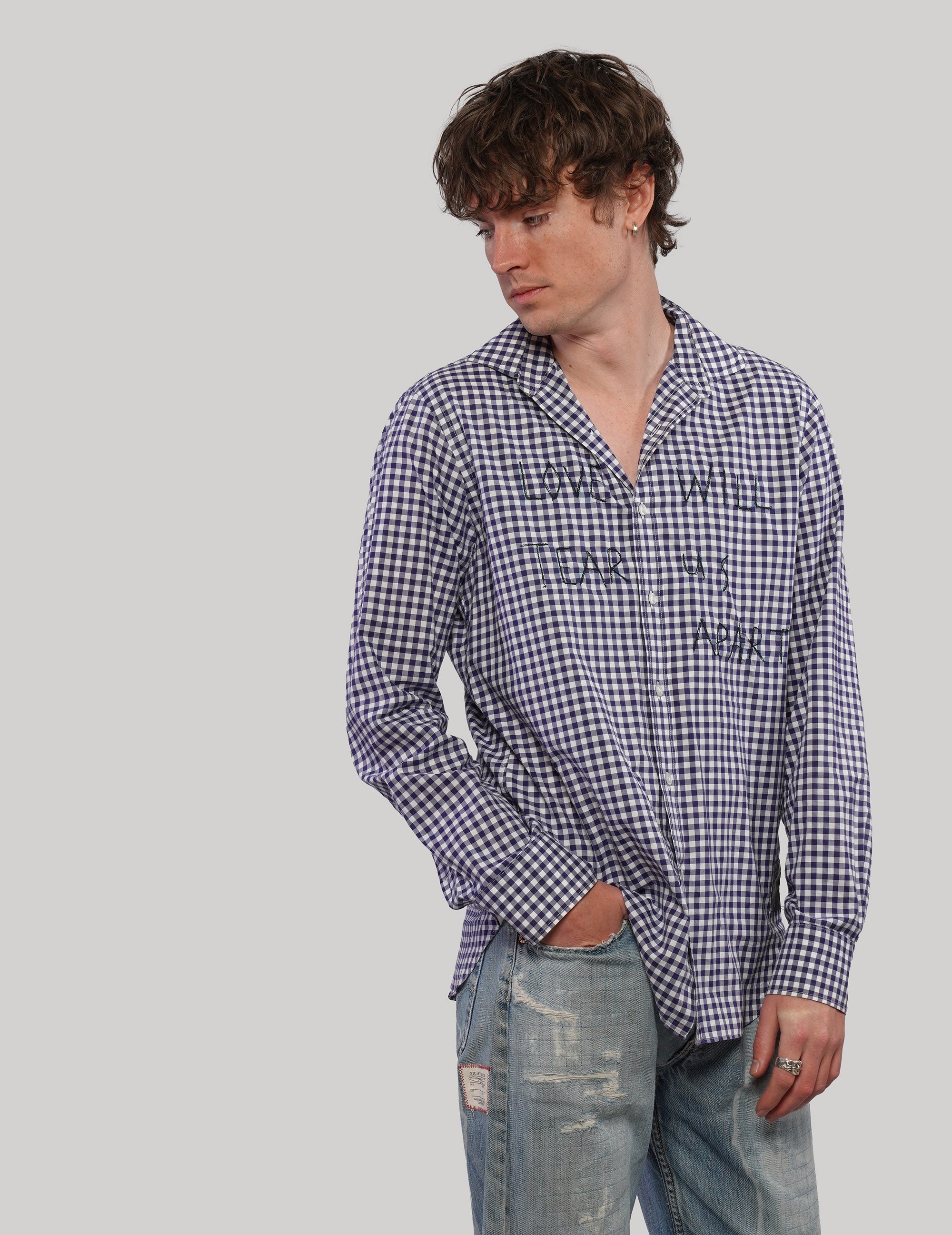'Love Will' Gingham Shirt - Navy