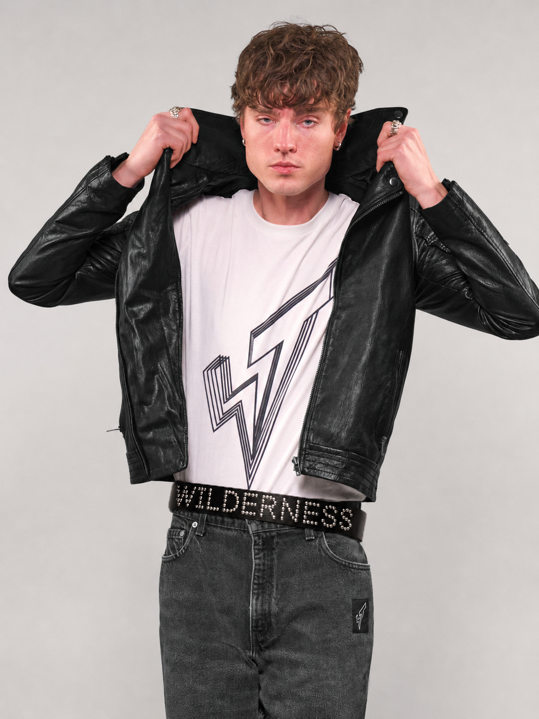 'Wilderness Rocks' Studded Leather Belt